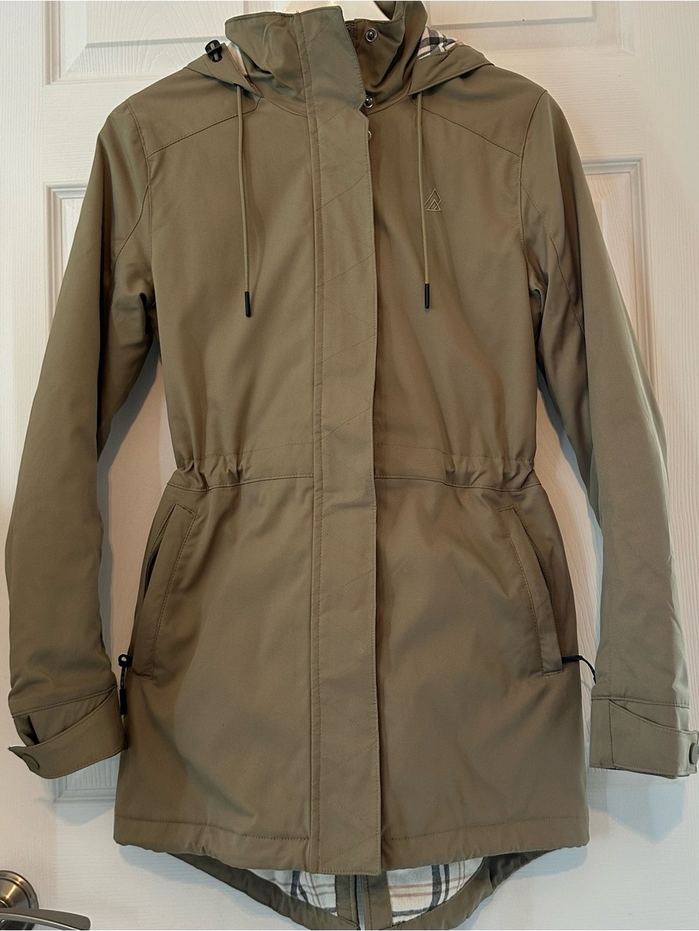 Ripzone Beige Hooded Rain Jacket Plaid Lined XS